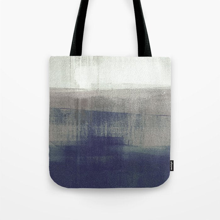 Navy Blue and Grey Minimalist Abstract Landscape Tote Bag Gallery Image 1