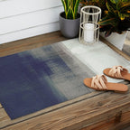 Navy Blue and Grey Minimalist Abstract Landscape Outdoor Rug Gallery Image 2
