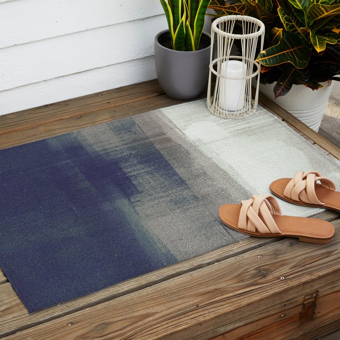 Navy Blue and Grey Minimalist Abstract Landscape Outdoor Rug Gallery Image 2