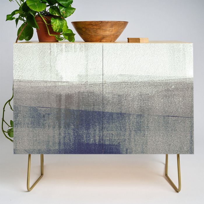 Navy Blue and Grey Minimalist Abstract Landscape Credenza Gallery Image 1