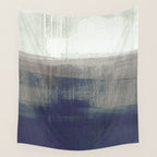 Navy Blue and Grey Minimalist Abstract Landscape Wall Tapestry Gallery Image 4