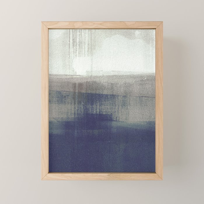 Navy Blue and Grey Minimalist Abstract Landscape Mini Art Print Gallery Image 1