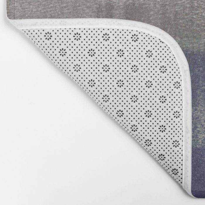 Navy Blue and Grey Minimalist Abstract Landscape Bath Mat Gallery Image 2