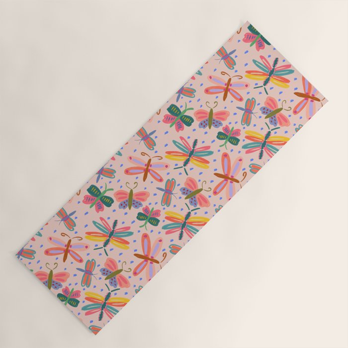 Happy and Colorful Butterflies Illustration Yoga Mat Gallery Image 1