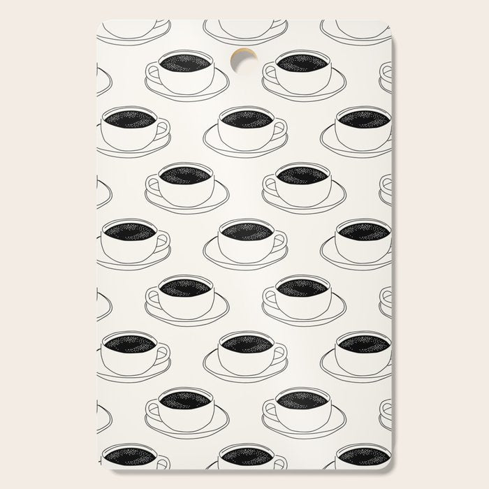 Black and white coffee drink mug doodle pattern Cutting Board Gallery Image 1
