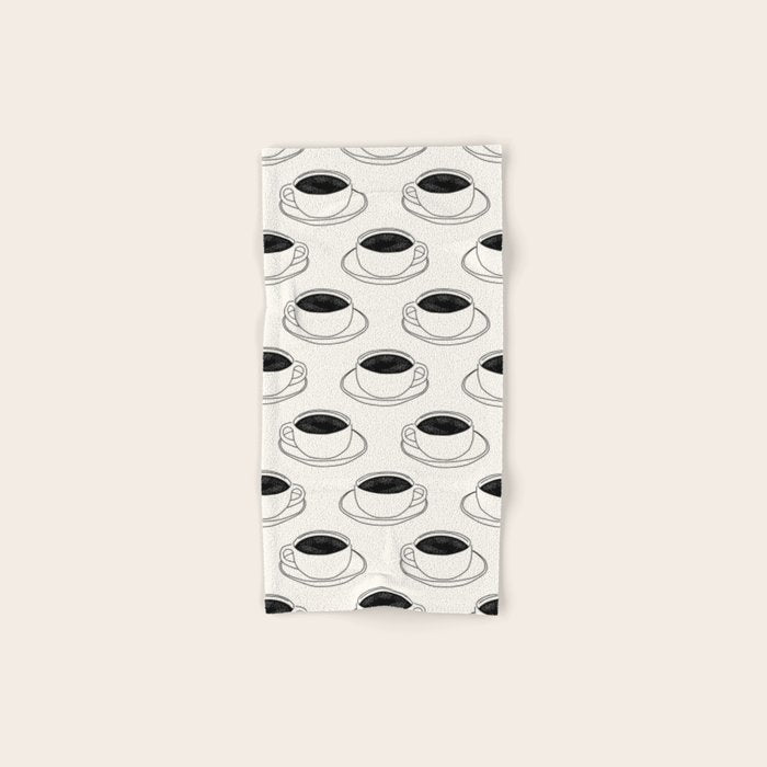 Black and white coffee drink mug doodle pattern Bath Towel Gallery Image 1