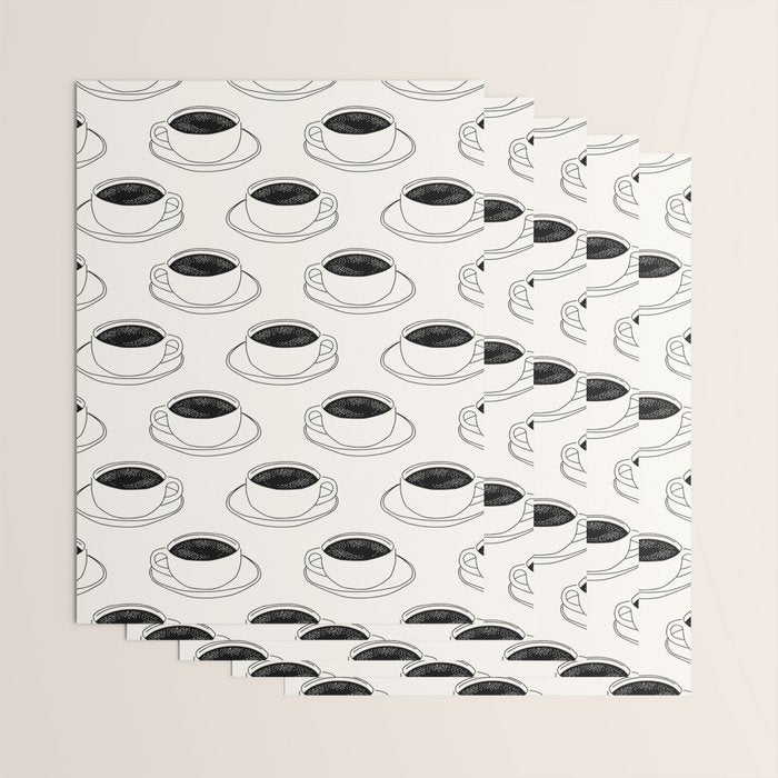 Black and white coffee drink mug doodle pattern Wrapping Paper Gallery Image 3