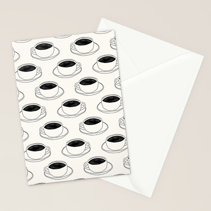 Black and white coffee drink mug doodle pattern Stationery Card Gallery Image 2