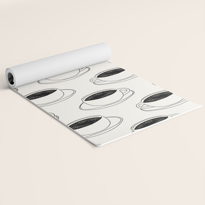 Black and white coffee drink mug doodle pattern Yoga Mat Gallery Image 2