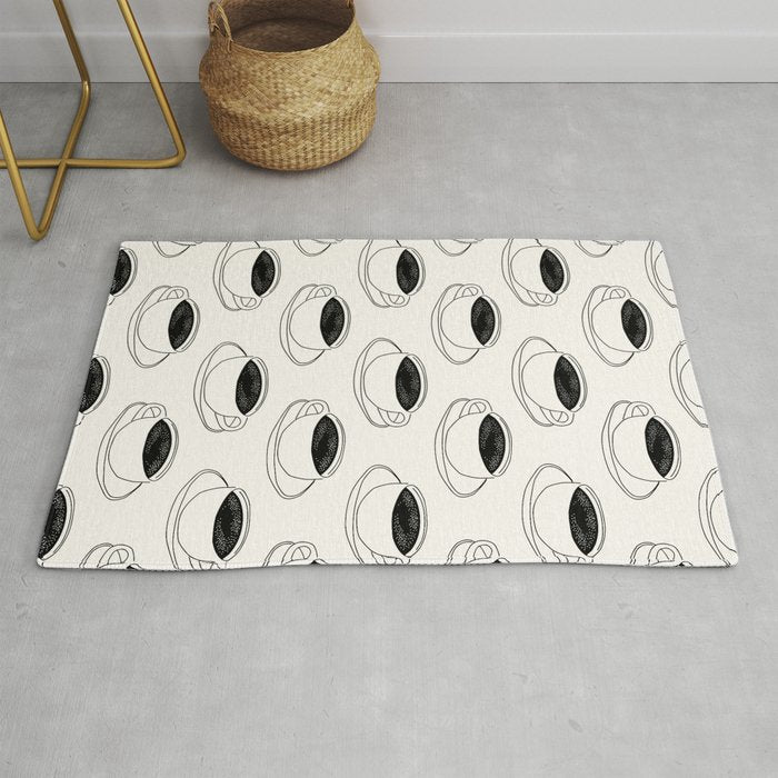 Black and white coffee drink mug doodle pattern Rug Gallery Image 1