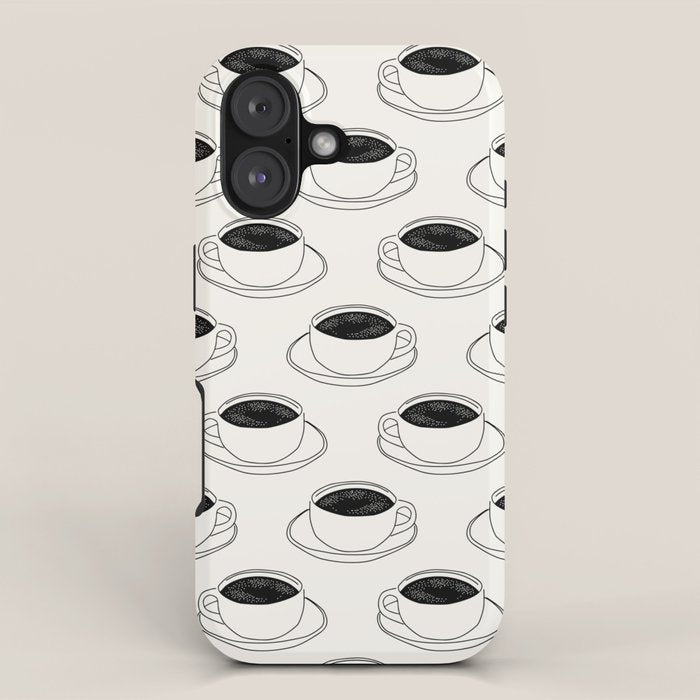Black and white coffee drink mug doodle pattern iPhone Case Gallery Image 1