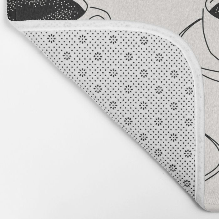 Black and white coffee drink mug doodle pattern Bath Mat Gallery Image 2