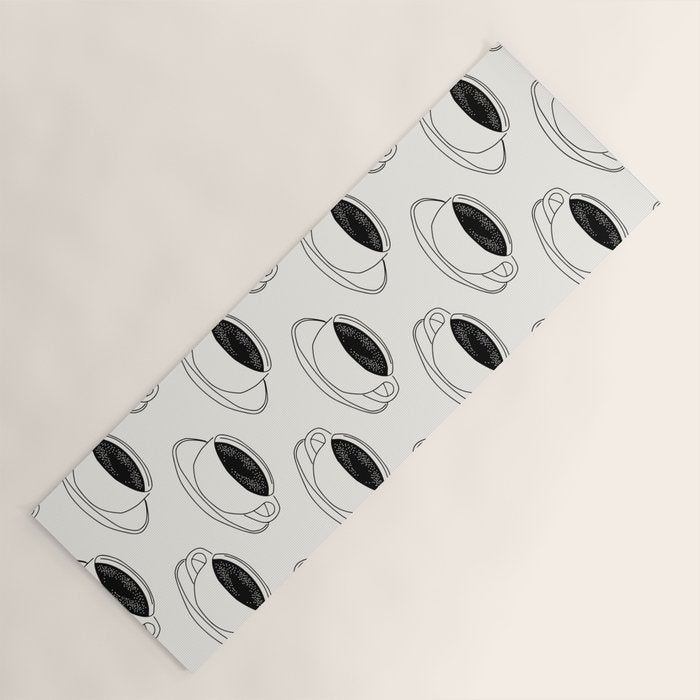 Black and white coffee drink mug doodle pattern Yoga Mat Gallery Image 1