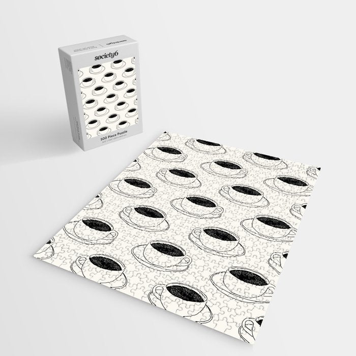 Black and white coffee drink mug doodle pattern Jigsaw Puzzle Gallery Image 2
