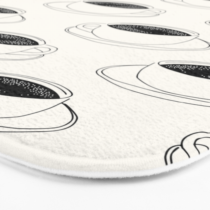 Black and white coffee drink mug doodle pattern Bath Mat Gallery Image 3