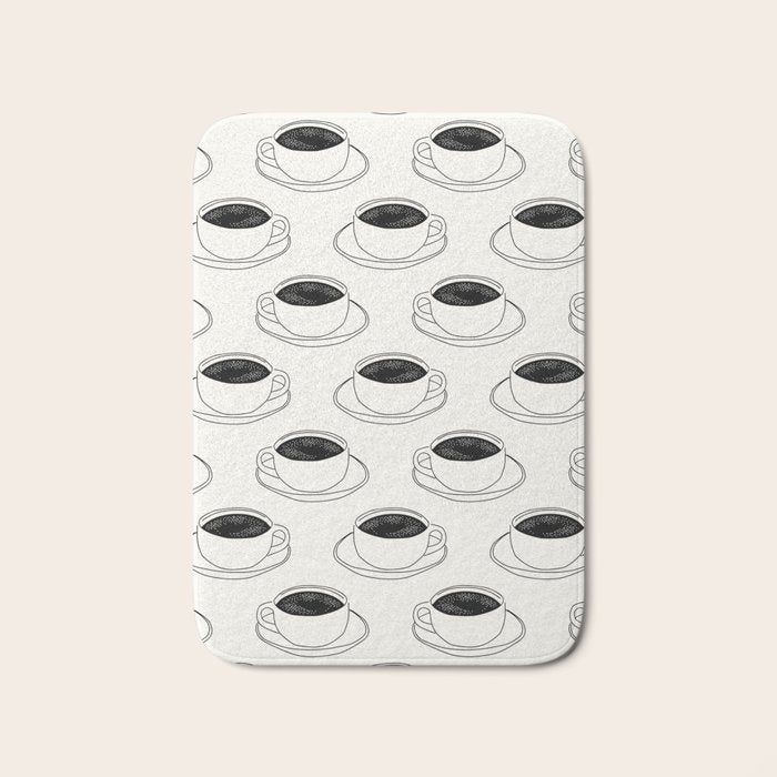 Black and white coffee drink mug doodle pattern Bath Mat Gallery Image 1