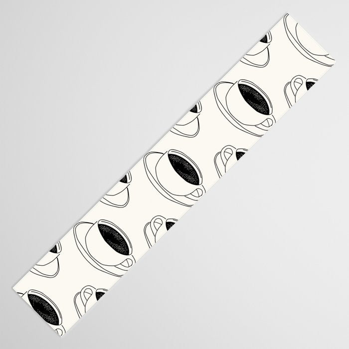 Black and white coffee drink mug doodle pattern Table Runner Gallery Image 3