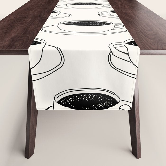 Black and white coffee drink mug doodle pattern Table Runner Gallery Image 1
