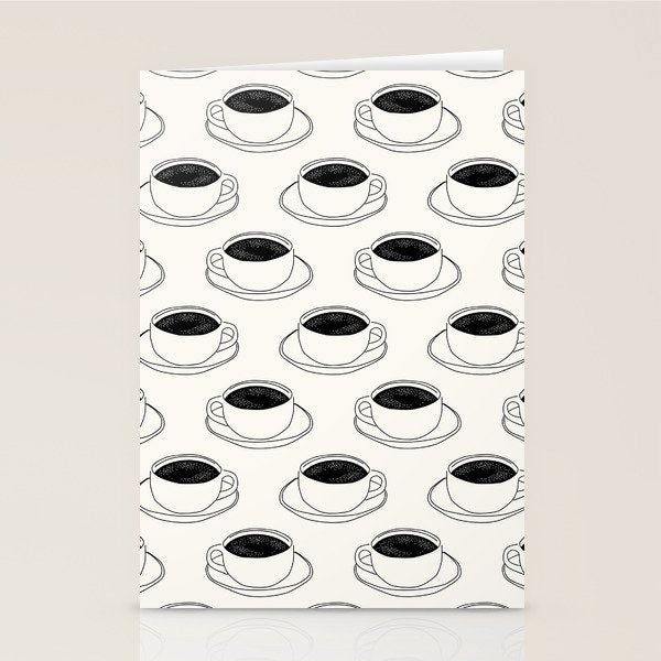 Black and white coffee drink mug doodle pattern Stationery Card Gallery Image 1