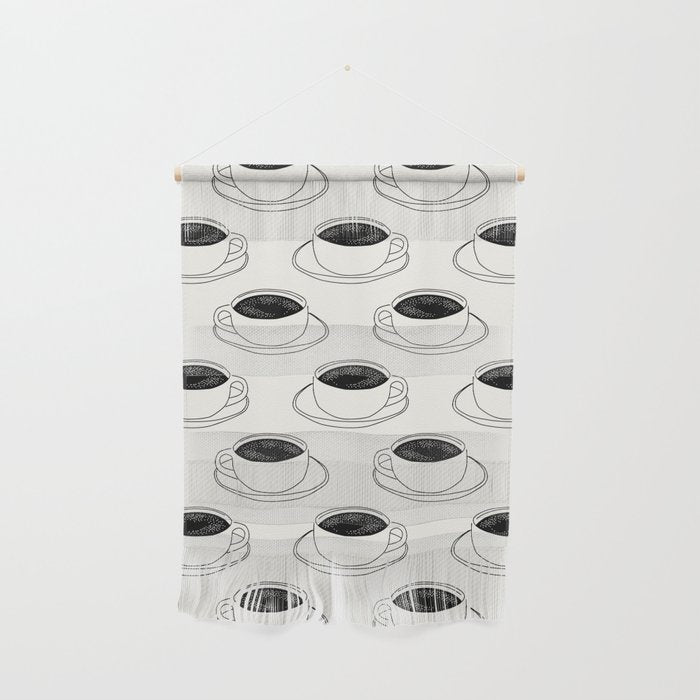 Black and white coffee drink mug doodle pattern Wall Hanging Gallery Image 1