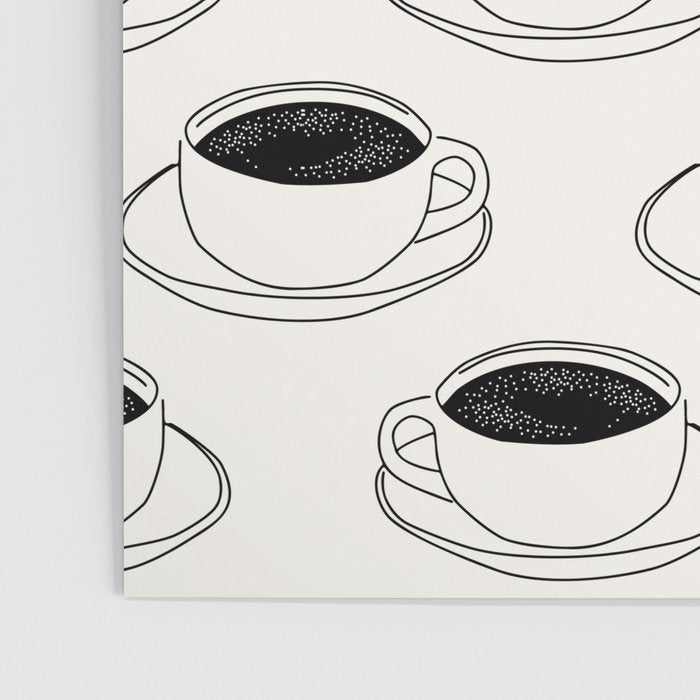 Black and white coffee drink mug doodle pattern Poster Gallery Image 3