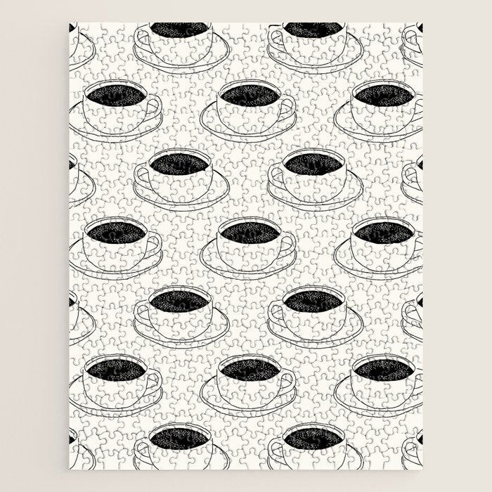 Black and white coffee drink mug doodle pattern Jigsaw Puzzle Gallery Image 1