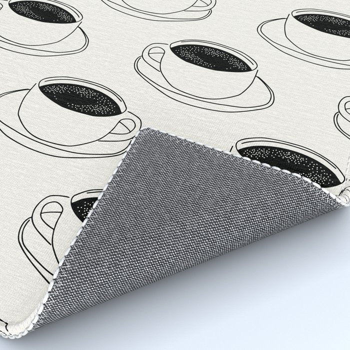 Black and white coffee drink mug doodle pattern Rug Gallery Image 4