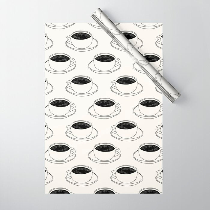 Black and white coffee drink mug doodle pattern Wrapping Paper Gallery Image 1