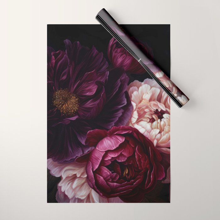 Nostalgic Lush Baroque Night Flowers Wrapping Paper Gallery Image 1