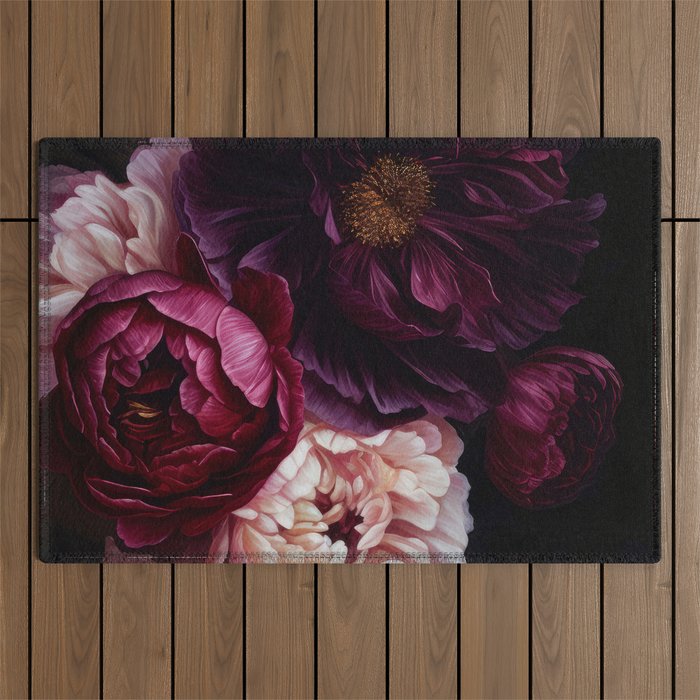 Nostalgic Lush Baroque Night Flowers Outdoor Rug Gallery Image 1