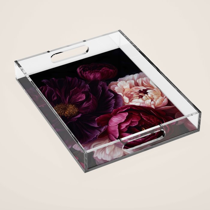 Nostalgic Lush Baroque Night Flowers Acrylic Tray Gallery Image 1