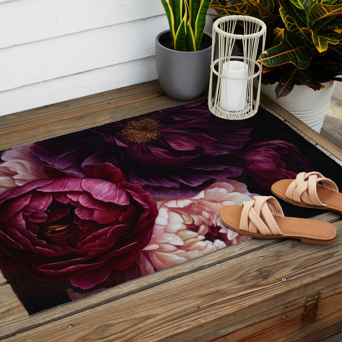 Nostalgic Lush Baroque Night Flowers Outdoor Rug Gallery Image 2