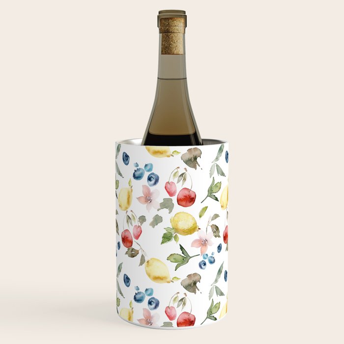Lemon Berries and Cherries Watercolor Pattern Wine Chiller Gallery Image 3