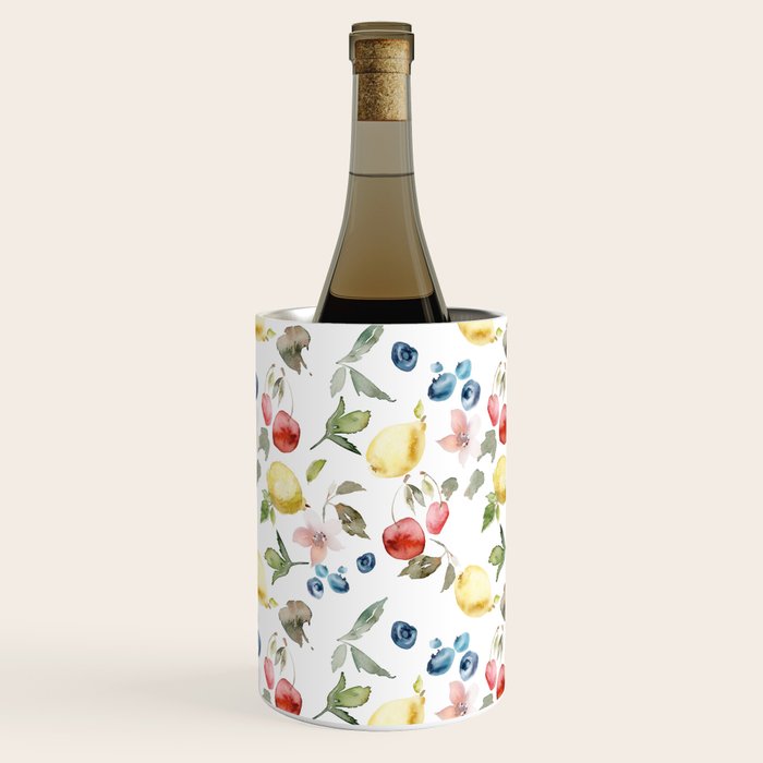 Lemon Berries and Cherries Watercolor Pattern Wine Chiller Gallery Image 2