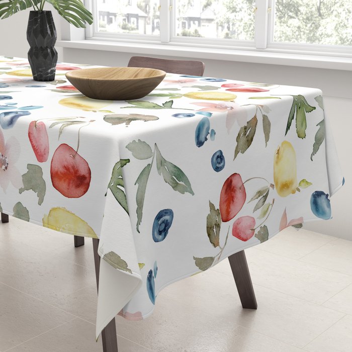 Lemon Berries and Cherries Watercolor Pattern Tablecloth Gallery Image 3