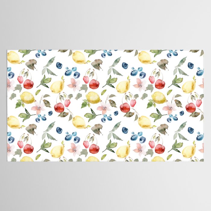 Lemon Berries and Cherries Watercolor Pattern Tablecloth Gallery Image 2