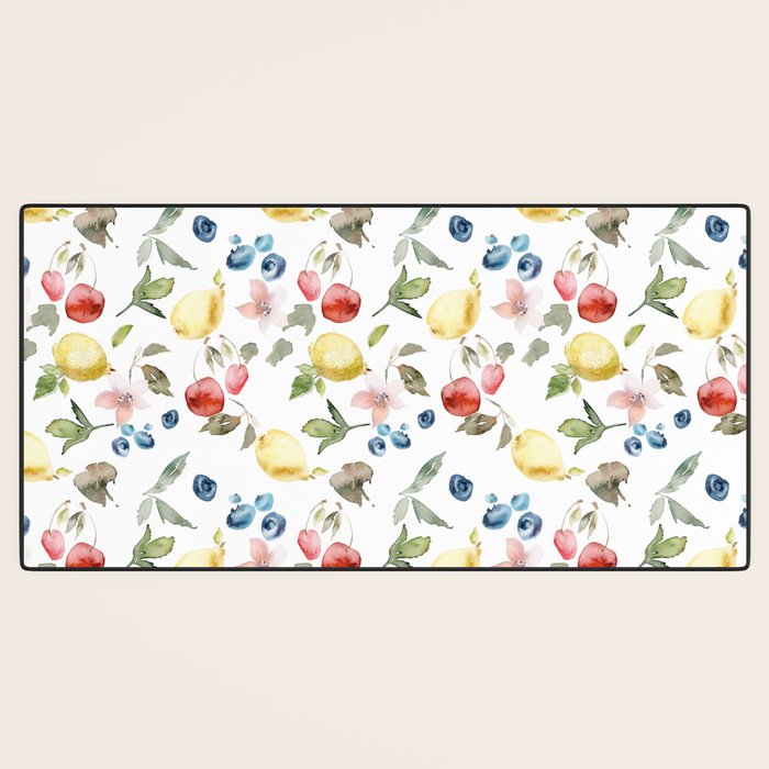 Lemon Berries and Cherries Watercolor Pattern Desk Mat Gallery Image 3