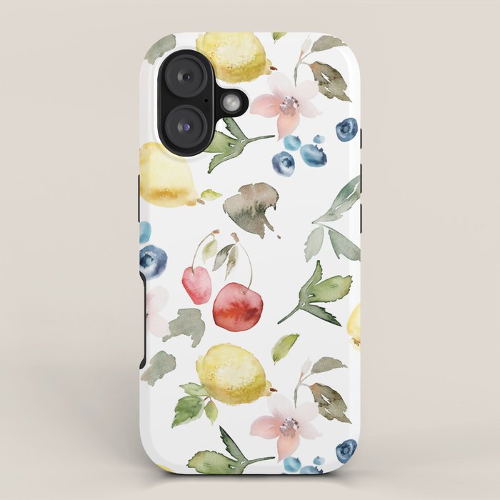 Lemon Berries and Cherries Watercolor Pattern iPhone Case Gallery Image 1