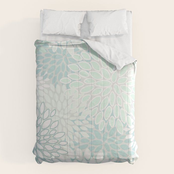 Floral Blooms, Soft Teal and Mint Comforter Gallery Image 6
