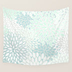 Floral Blooms, Soft Teal and Mint Wall Tapestry Gallery Image 4