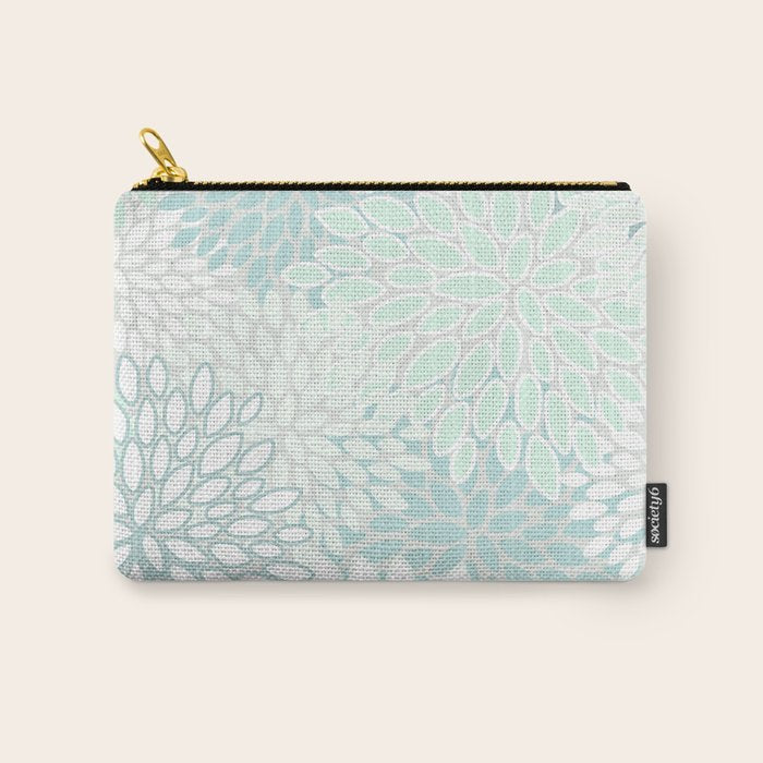 Floral Blooms, Soft Teal and Mint Carry All Pouch Gallery Image 1