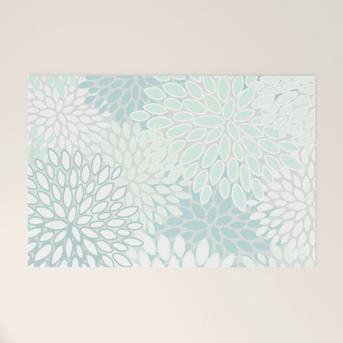 Floral Blooms, Soft Teal and Mint Welcome Mat Gallery Image 1