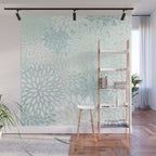 Floral Blooms, Soft Teal and Mint Wall Mural Gallery Image 1