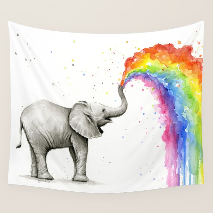 Rainbow Baby Elephant Wall Tapestry Gallery Image 4