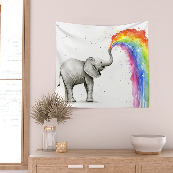 Rainbow Baby Elephant Wall Tapestry Gallery Image 2