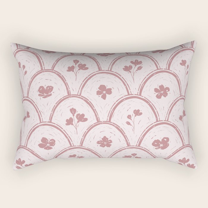 Rustic scallop floral block print - dusty rose pink pattern Rectangular Pillow Gallery Image 1