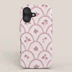 Rustic scallop floral block print - dusty rose pink pattern iPhone Case Gallery Image 1