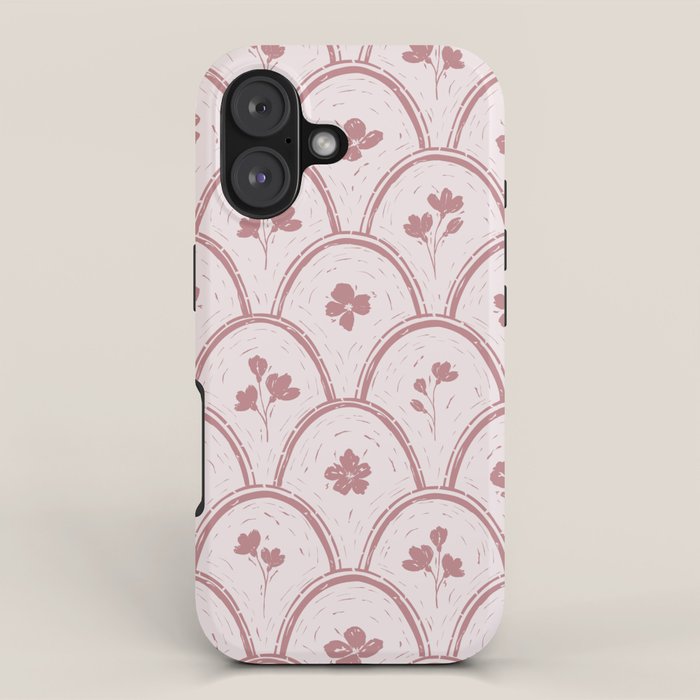 Rustic scallop floral block print - dusty rose pink pattern iPhone Case Gallery Image 1