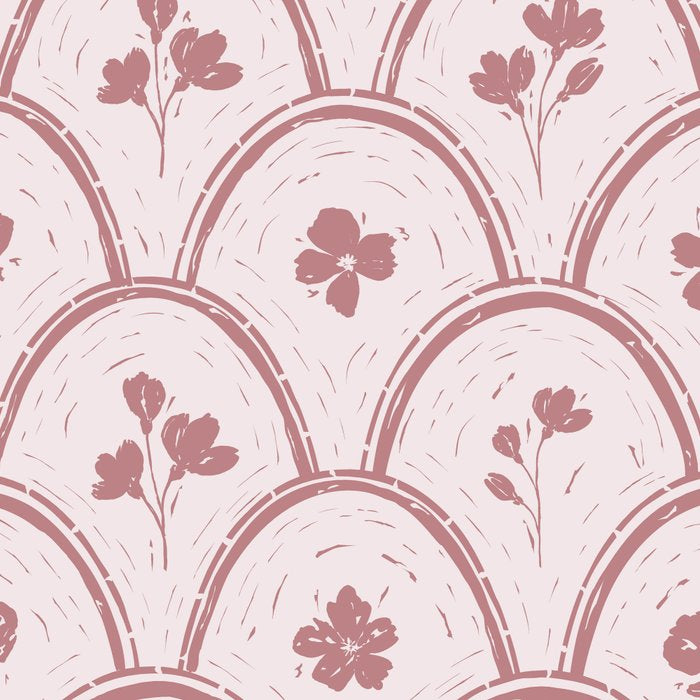 Rustic scallop floral block print - dusty rose pink pattern Coffee Mug Gallery Image 2