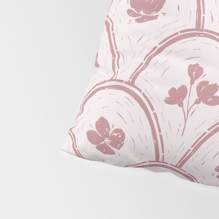 Rustic scallop floral block print - dusty rose pink pattern Pillow Sham Gallery Image 4